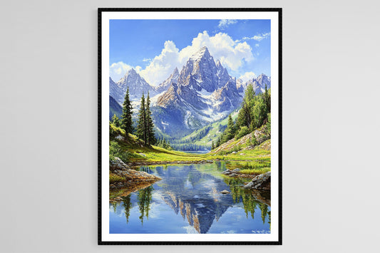 Affiche Grand Tetons – Poster Print des Pics Aiguisés et Prairies Alpines