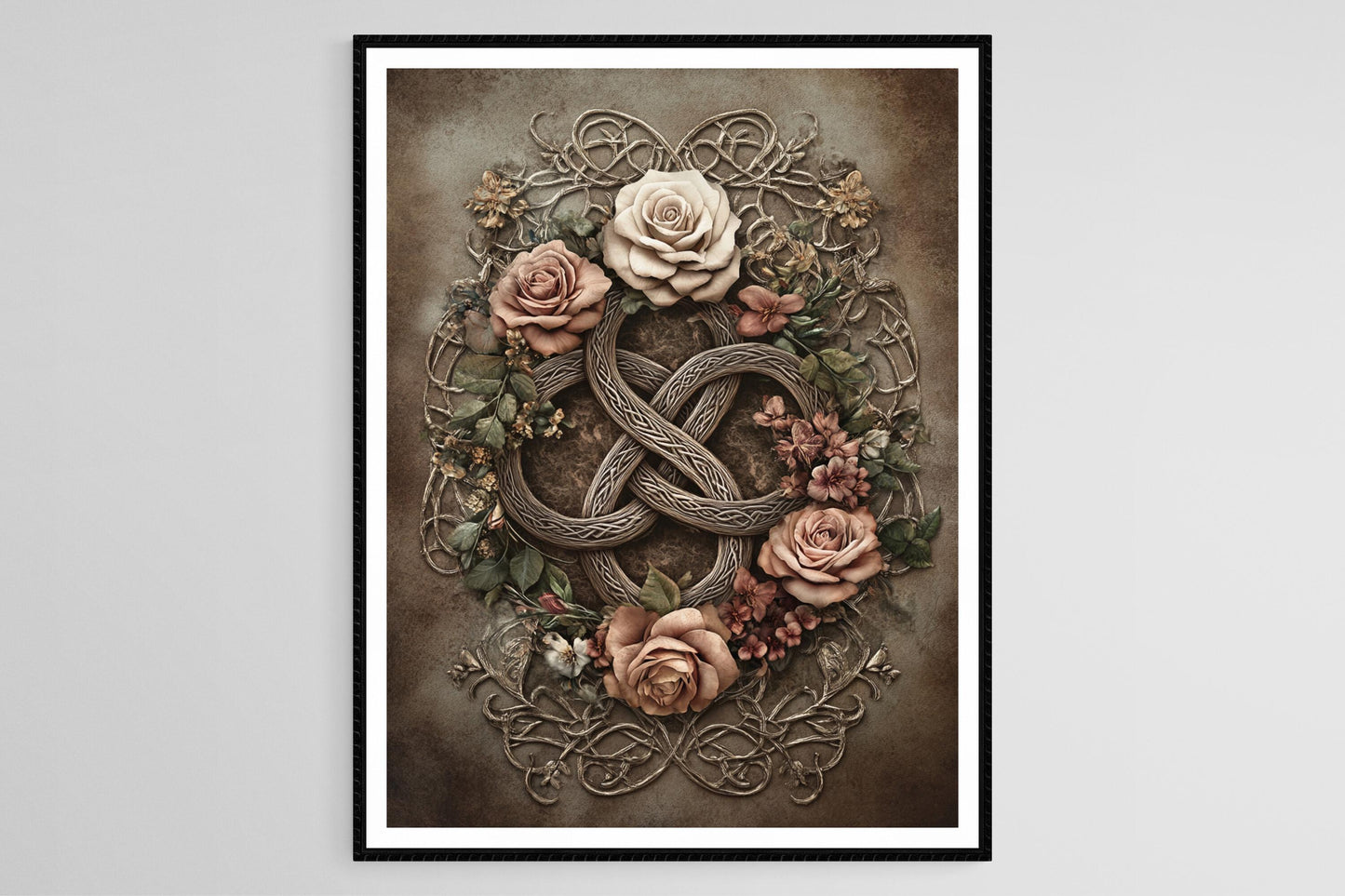 Affiche Nœud Celtique – Poster Art Floral et Dentelle, Symbole d'Amour Éternel