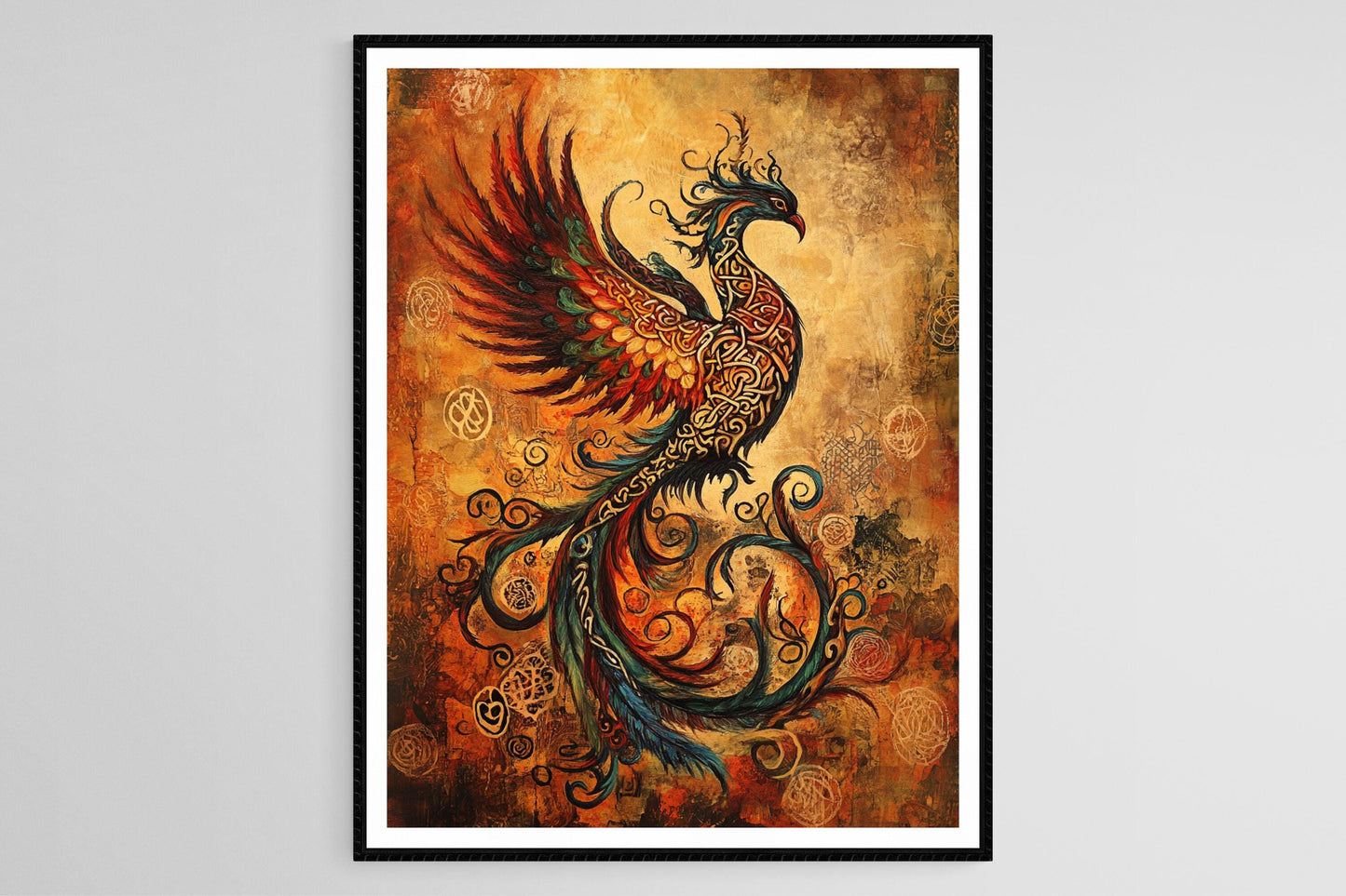 Affiche Phénix Celtique – Poster Plumes entrelacées, Symboles de Renaissance