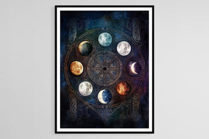 Affiche Galaxie Celtique – Poster Roue des Phases Lunaires avec Noeuds