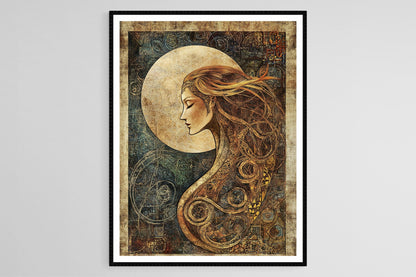 Affiche Déesse Lunaire Celtique – Poster Art Mystique et Symbolique