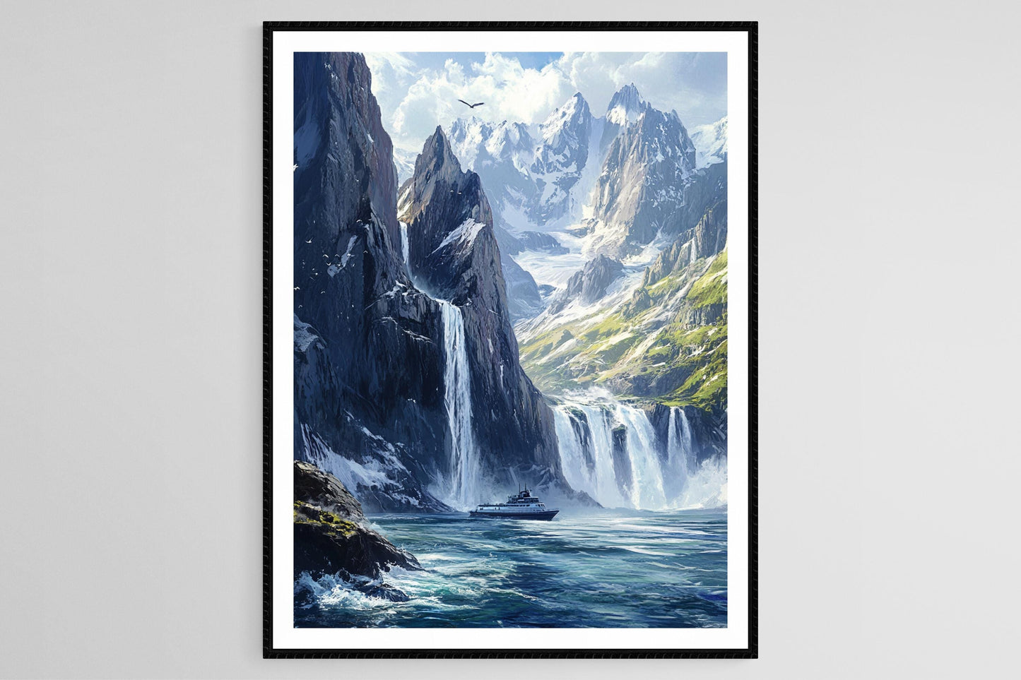 Affiche Kenai Fjords – Poster Art côtier avec falaises et cascades