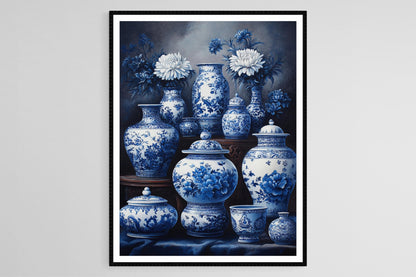 Affiche Porcelaine de la Dynastie Qing – Art Imprimé Bleu et Blanc