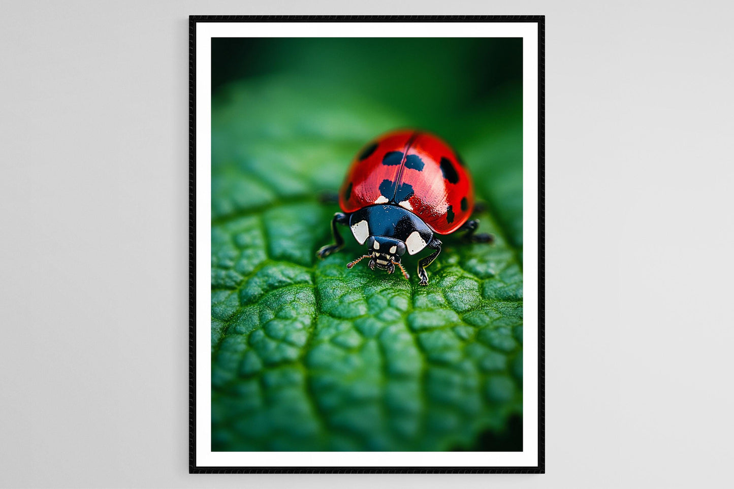 Affiche Coccinelle sur Feuille – Art Imprimé Macro Éclatant