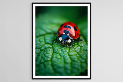 Affiche Coccinelle sur Feuille – Art Imprimé Macro Éclatant
