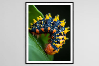 Affiche Chenille sur Feuille – Impression Art Macro Éclatante