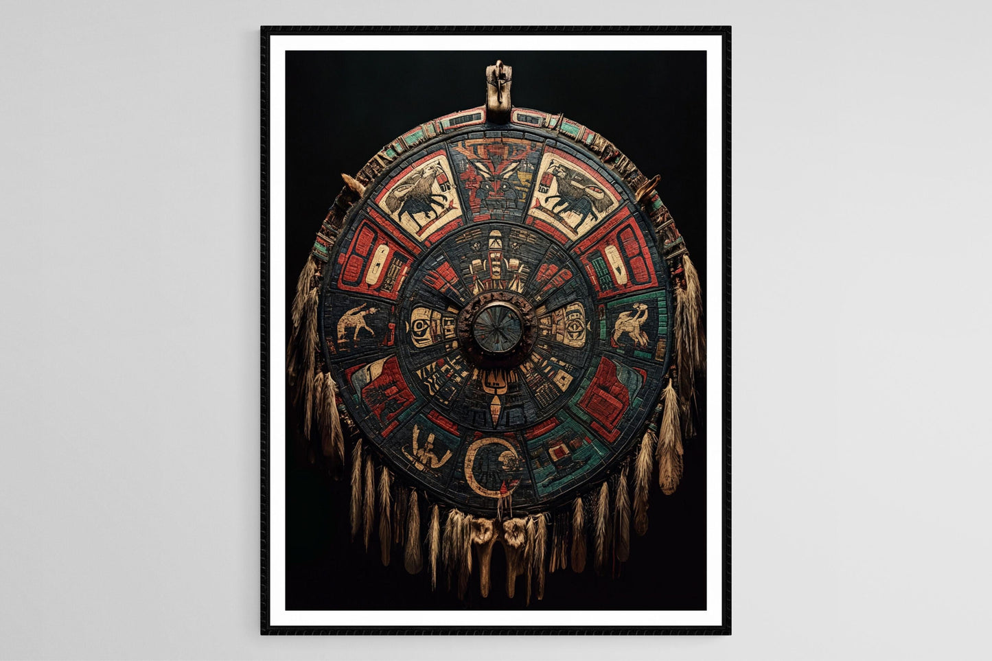 Affiche Scène de Guerre Blackfoot – Poster Art Amérindien avec Symboles Animaux