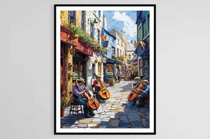 Affiche Scène de Rue à Galway – Poster de la Ville Irlandaise Vibrante
