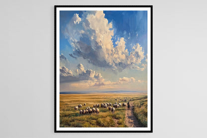 Affiche Puszta Hongroise – Poster de Bergers et Paysage Élargi