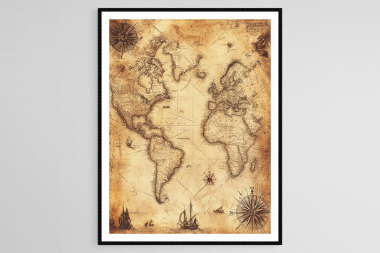 Affiche Ancien Monde – Poster Découverte de l'Amérique en Cartographie Sepia