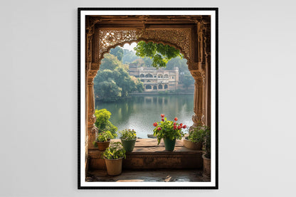 Affiche Ahmedabad – Poster Art du Sabarmati Ashram et Fenêtres Tulsi