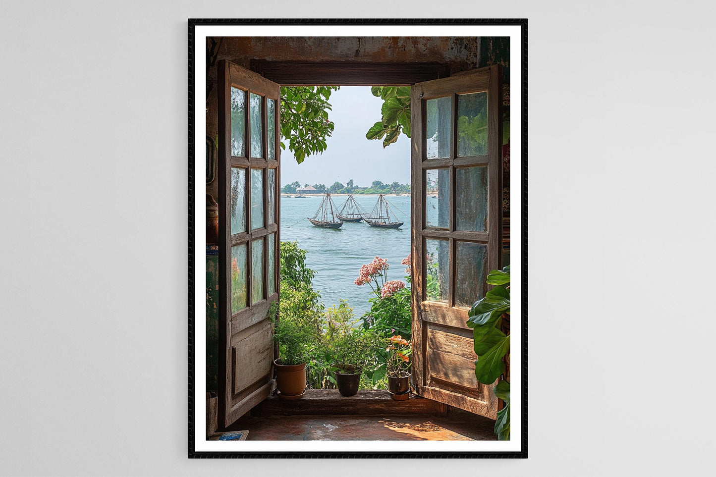 Affiche Kochi, Kerala – Impression artistique des filets chinois et fenêtres tropicales