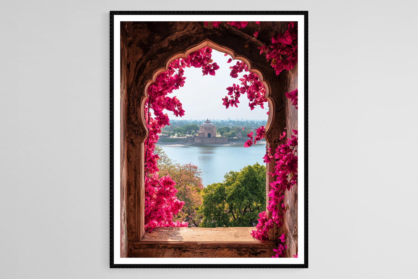 Affiche Bhopal – Impression artistique des fenêtres de Bougainvilliers au lac supérieur