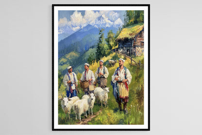 Affiche Bergers Roumains – Poster Scène Pastorale dans les Carpates