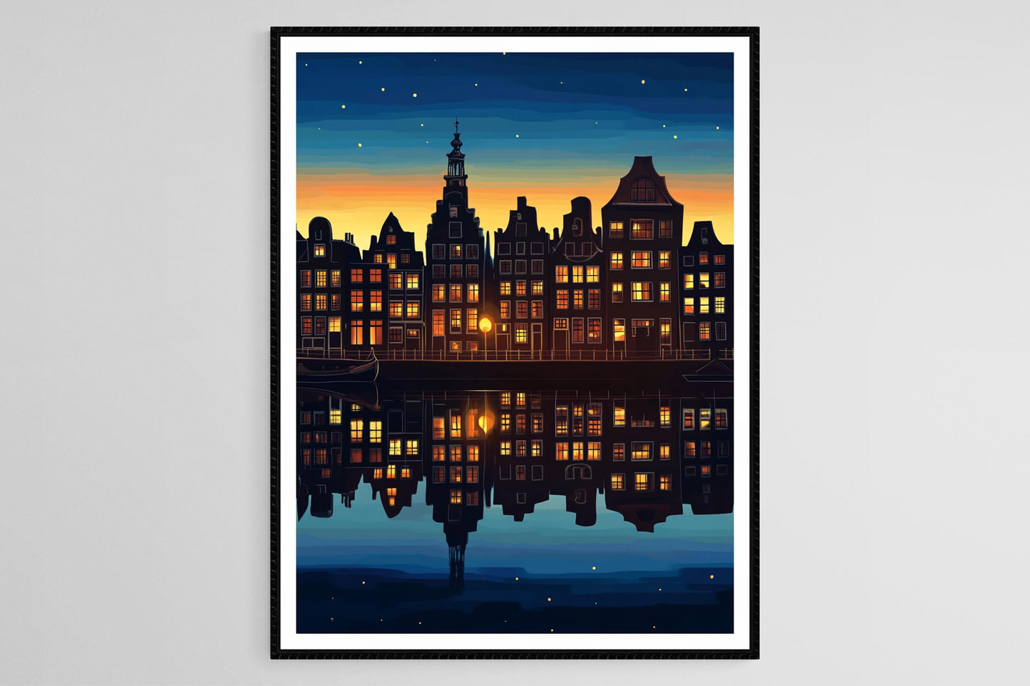 Affiche Amsterdam – Poster Silhouette des Maisons au Crépuscule