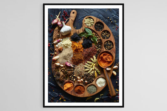 Affiche Palette en Bois avec Épices – Poster Art Unique en Couleurs