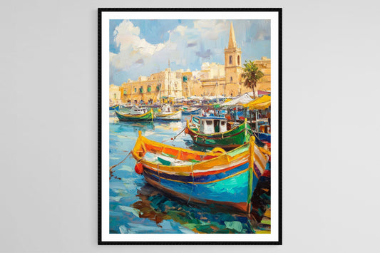 Affiche Marsaxlokk – Poster Marché Coloré et Atmosphère Animée