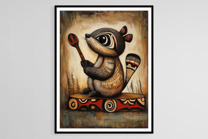 Affiche Art Haida – Poster Castor, Symbole de Diligence Amérindien
