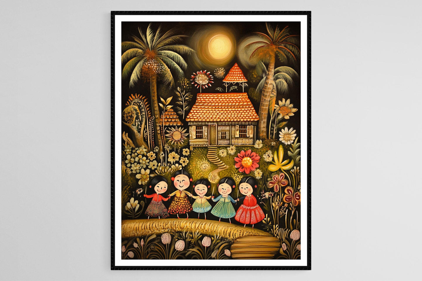 Affiche Art Naïf Indonésien – Poster Folklore à Accrocher au Mur