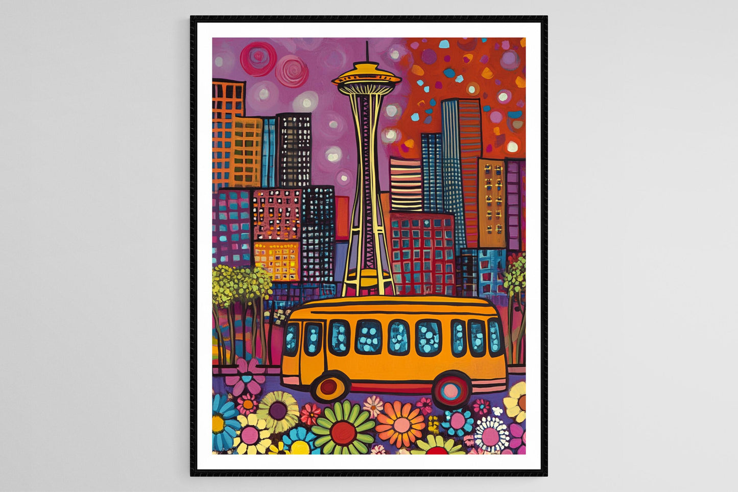 Affiche Seattle Naïve – Poster de l'Espace Needle et du Pike Place Market