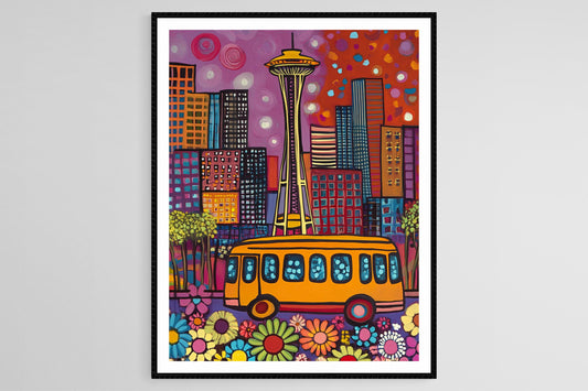 Affiche Seattle Naïve – Poster de l'Espace Needle et du Pike Place Market