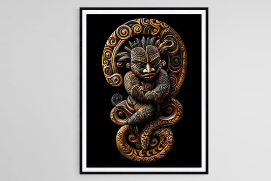 Affiche Tiki Maori – Poster Art aux motifs traditionnels et sculptures en bois