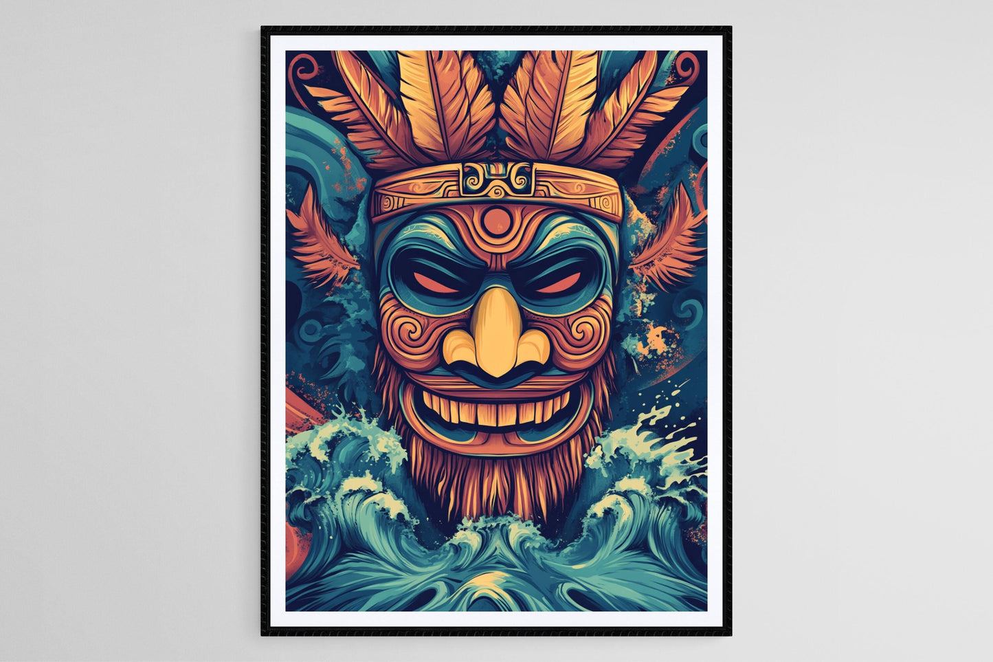 Affiche Tiki Maori – Poster Art Totem avec Visage Stylisé et Moko