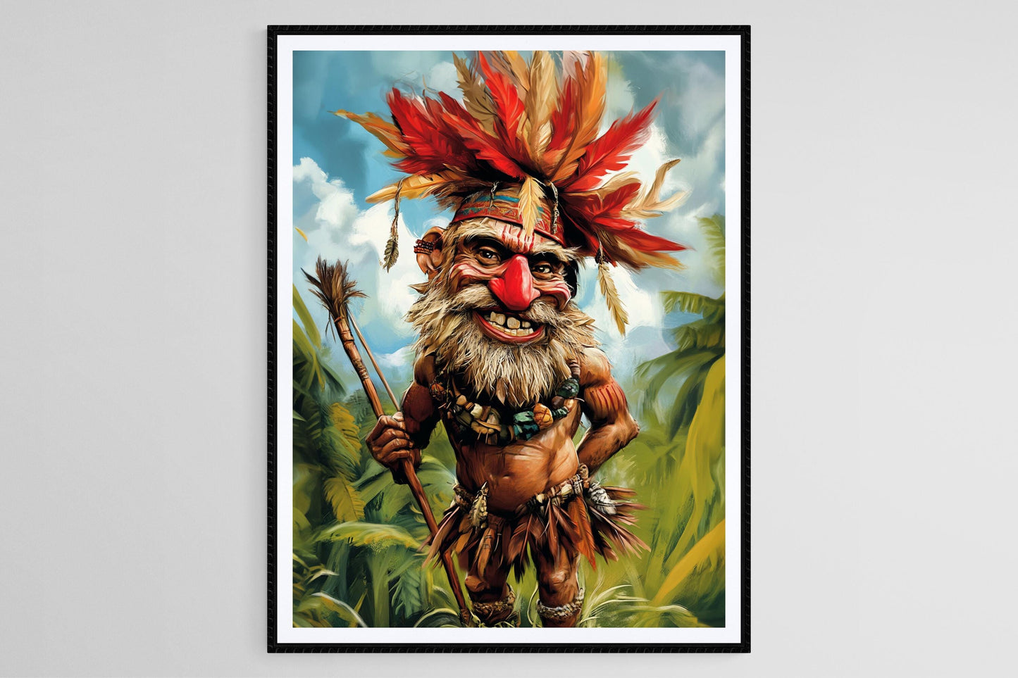 Affiche Guerrier de Papouasie-Nouvelle-Guinée – Art Caricatural Polynésien