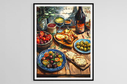 Affiche Cuisine Catalane – Poster Tapas Méditerranéennes et Table Rustique