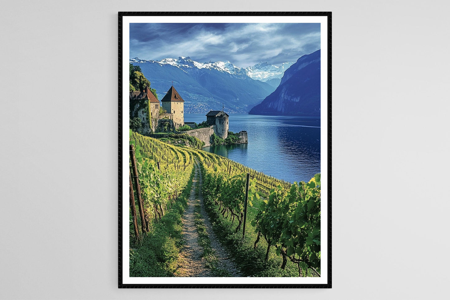 Affiche Lac Léman – Poster Art de la Suisse, Eau Éclatante & Alpes Neigeuses