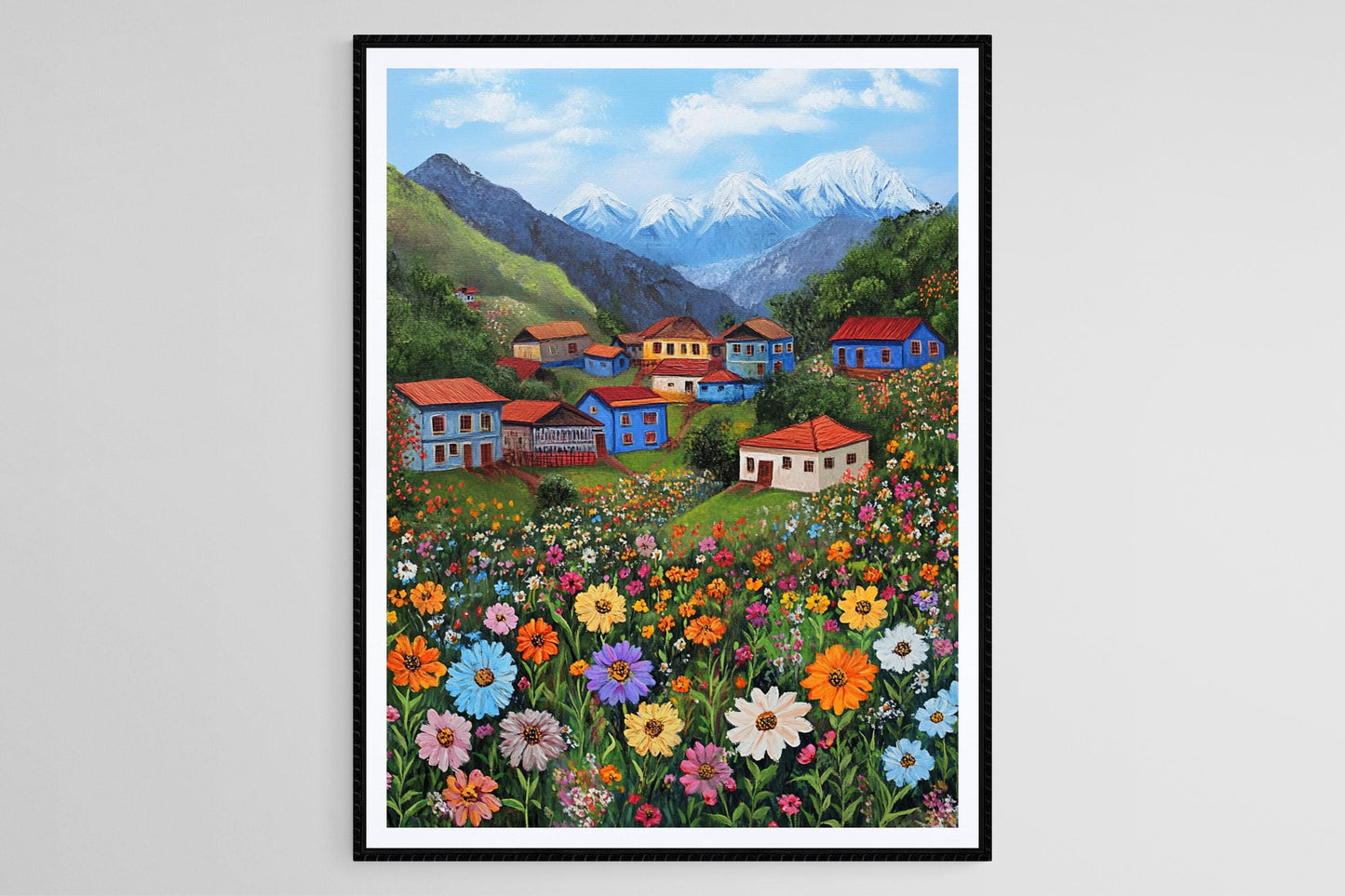 Affiche Village Kurde – Poster Art Naïve de la Région d'Amedia