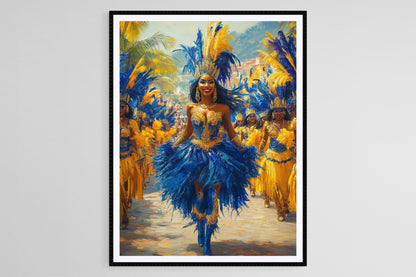 Affiche Carnaval de Trinidad – Impression artistique de danseurs colorés