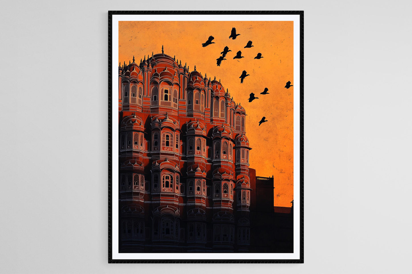 Affiche Jaipur – Poster Silhouette du Hawa Mahal au coucher de soleil