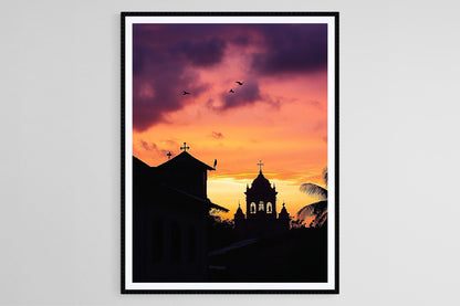Affiche Panaji, Goa – Poster Silhouette de l'Église de l'Immaculée Conception au coucher de soleil