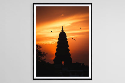 Affiche Bhubaneswar – Poster Silhouette du Temple Lingaraja au coucher du soleil