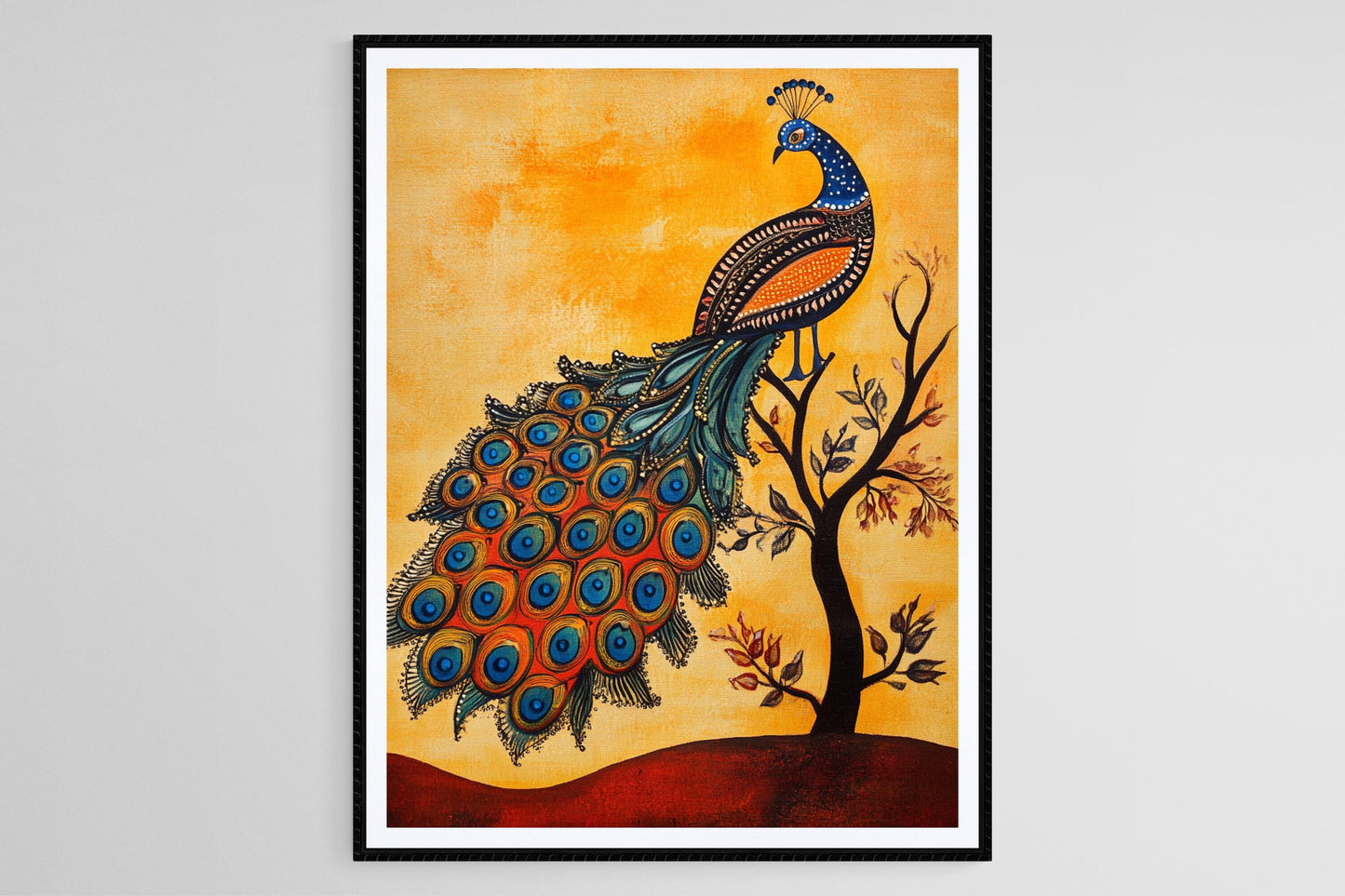 Affiche Paon – Poster Art Indienne avec Motifs Traditionnels