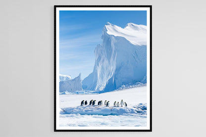 Affiche Pôle Sud – Impression Art de Manchots Empereurs sur Plateau Neigeux