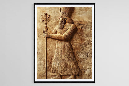 Affiche Roi Sargon – Impression artistique en robes cérémonielles et symboles anciens