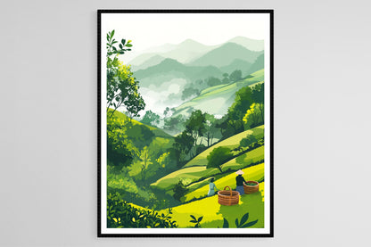 Affiche Jardins de Thé de Sylhet – Impression Art des Collines Vertes