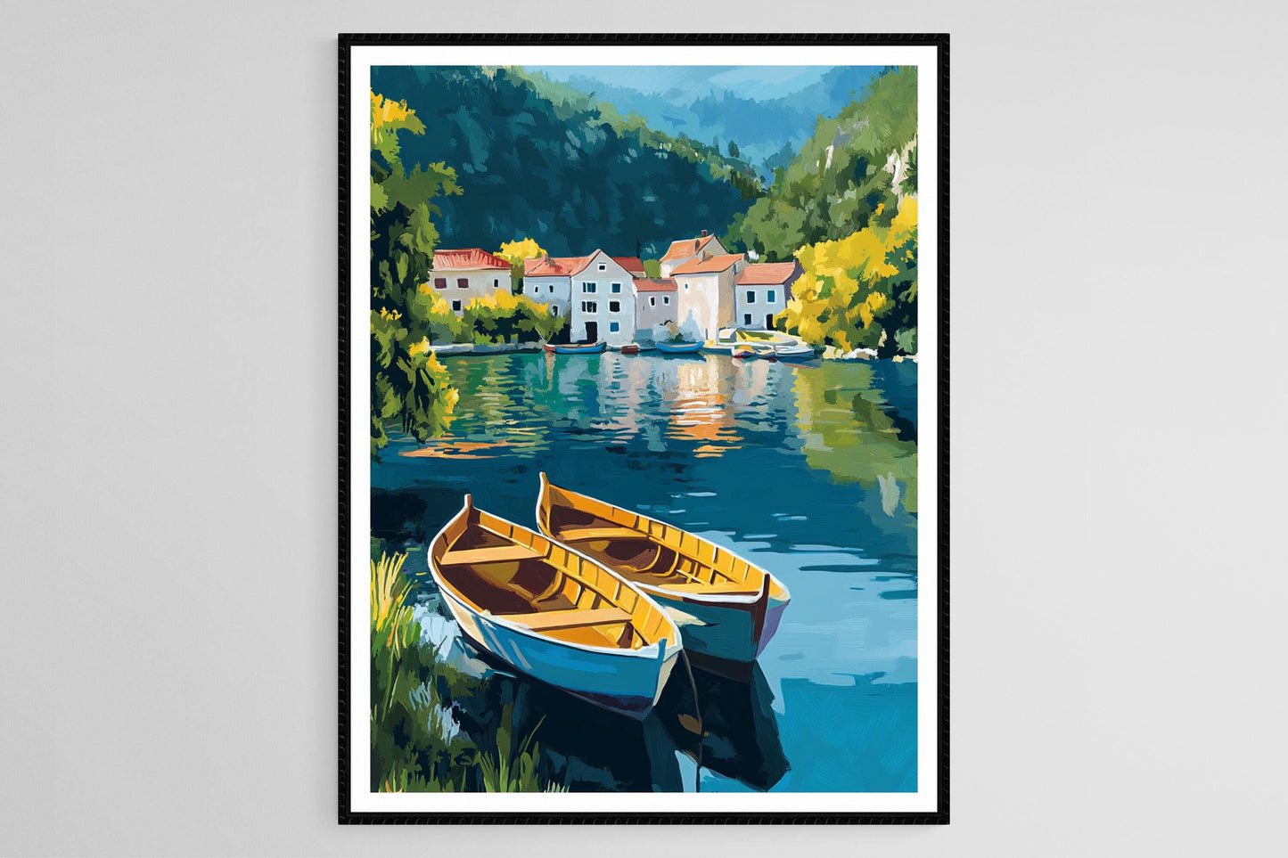 Affiche Drava – Imprimé Art Naïf Croate, Scène Aquatique Paisible