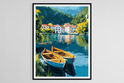 Affiche Drava – Imprimé Art Naïf Croate, Scène Aquatique Paisible