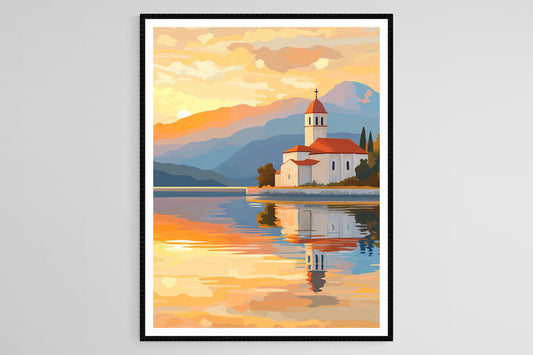 Affiche Lac Ohrid – Poster Coucher de soleil doré et paysage serein
