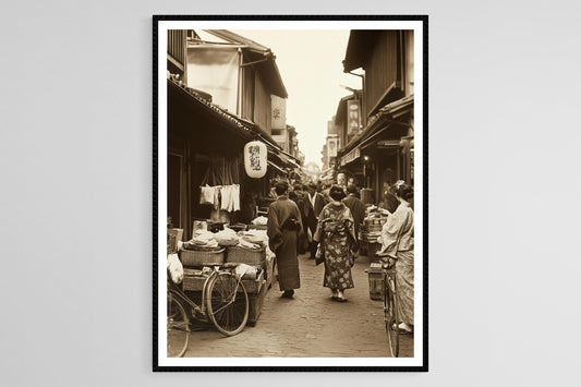 Affiche Marché de Rue des Années 1920 – Photo Sépia Vintage