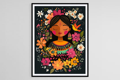 Affiche Xochiquetzal – Poster de la déesse aztèque de l'amour et de la beauté