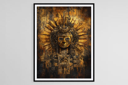 Affiche Tonatiuh – Poster Art Azteque du Dieu Soleil et Symboles Solaires