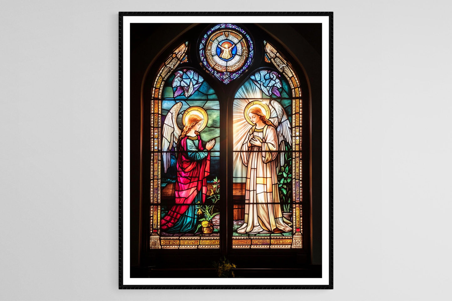 Affiche Vitrail Sacré – Poster Art Chrétien en Lumière Douce