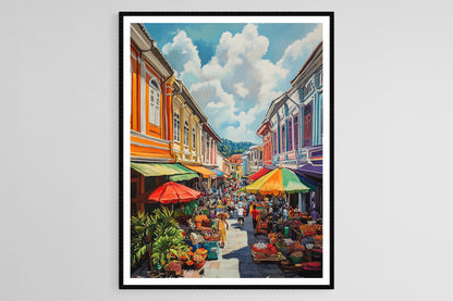 Affiche Phuket – Impression Art de Vieille Ville, Bâtiments Colorés