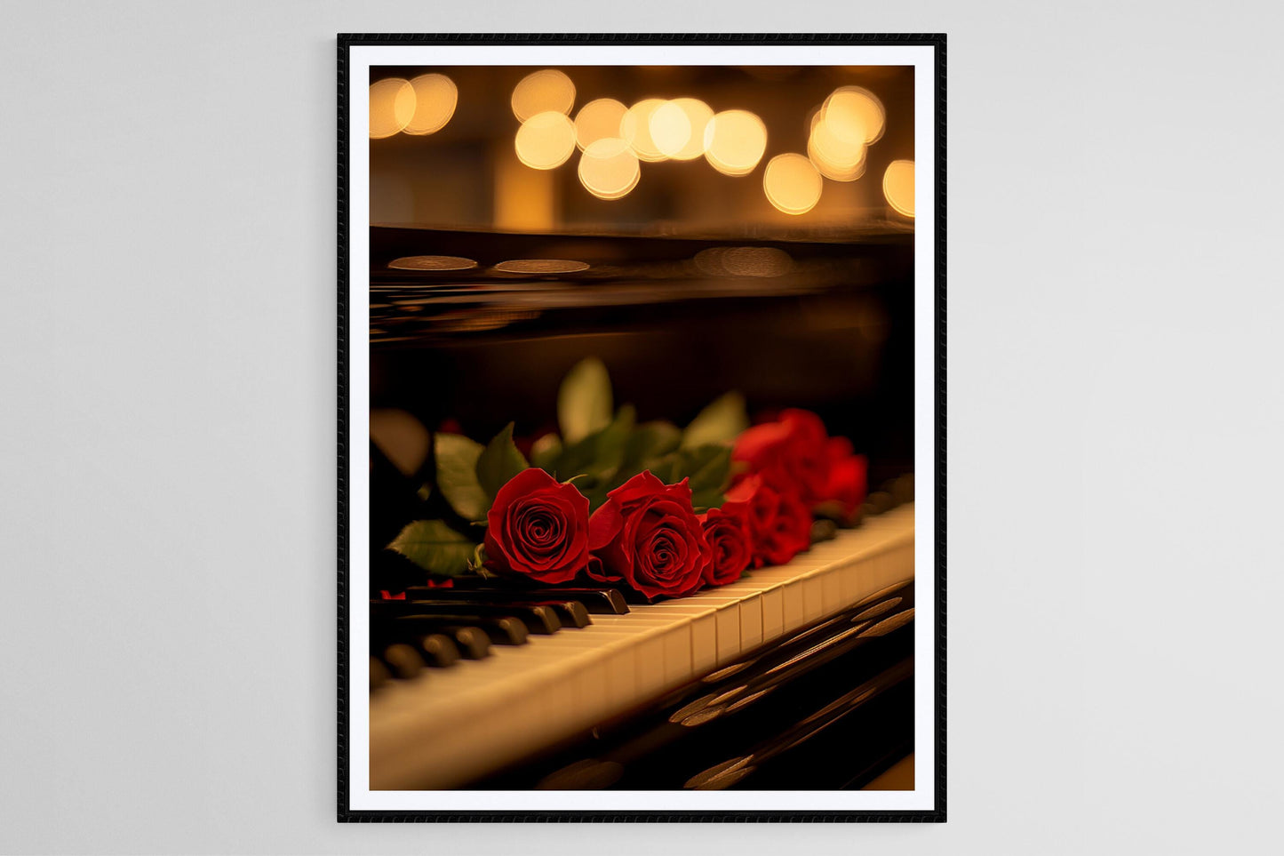 Affiche Roses Romantiques sur Piano – Décor Élégant pour Salle de Musique