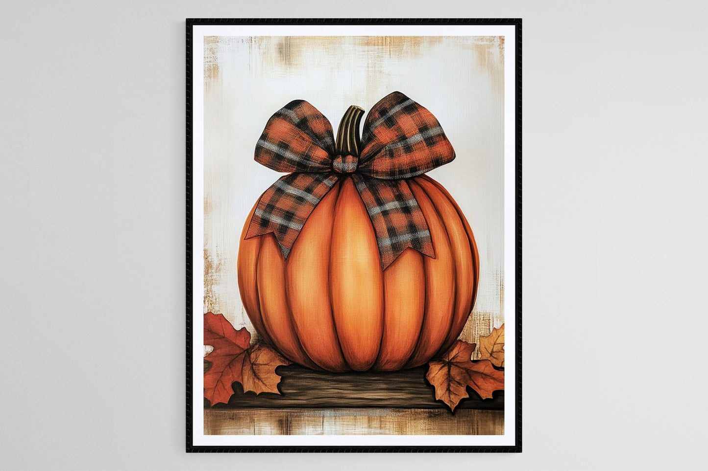 Affiche Citrouille à Nœud en Plaid – Poster Art Automnal Chic