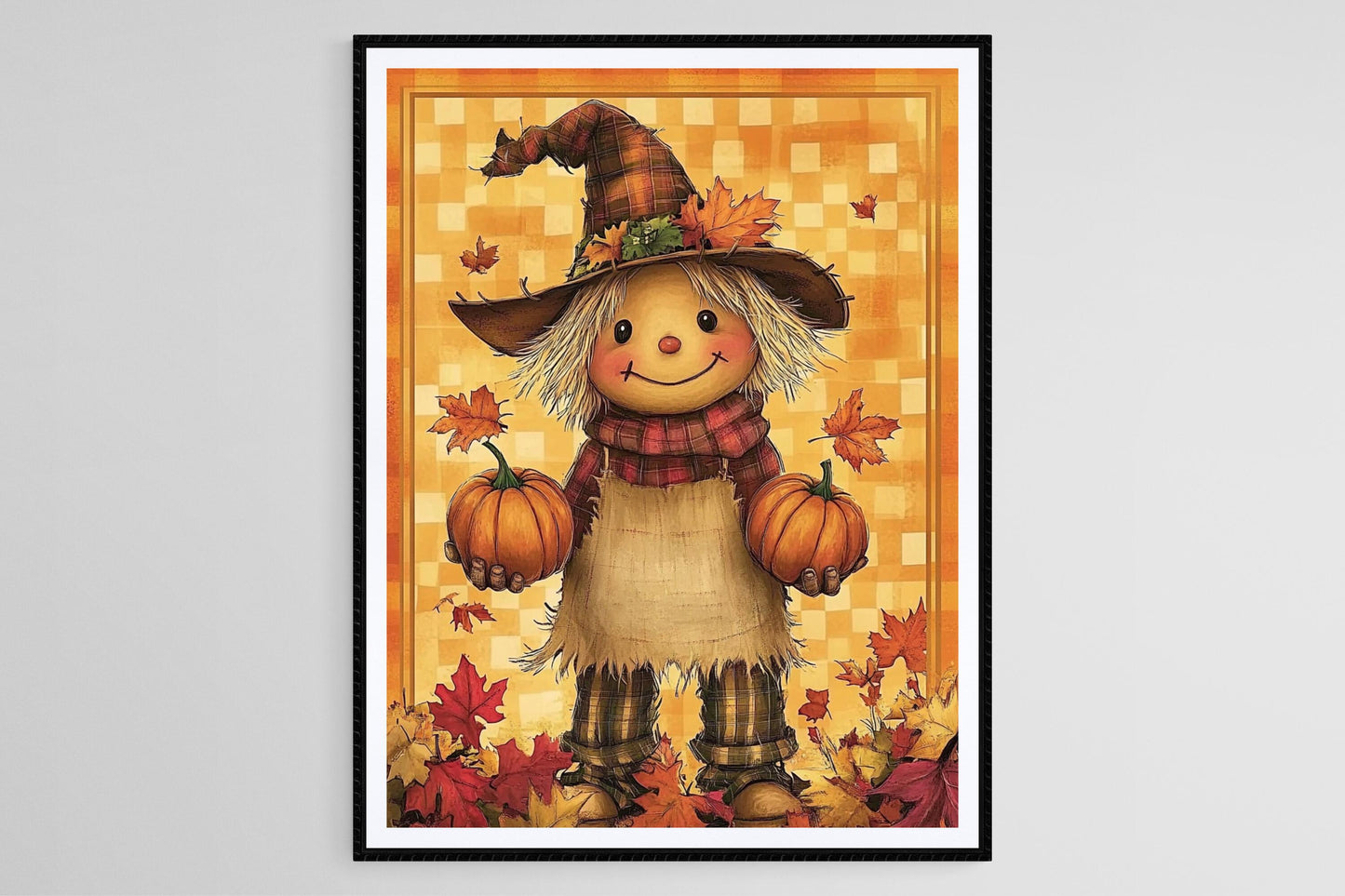 Affiche Épouvantail avec Citrouilles – Poster Décor Automnal